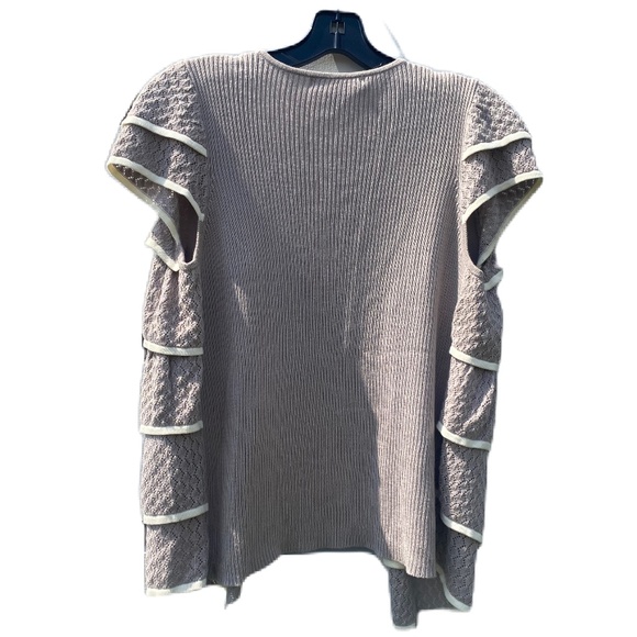 Design History sweater ruffle front cardigan taupe cream Medium - Picture 2 of 13